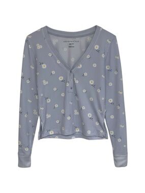 Aeropostale Lightweight Sweater Cardigan Women’s ‎ Size XS Floral Blue Daisies
